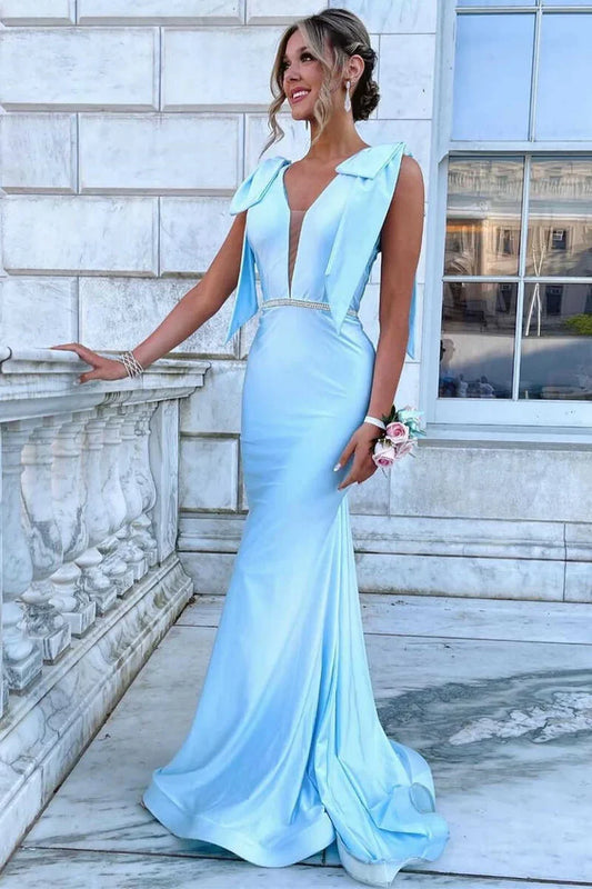 Deep V Neck Backless Mermaid Long Prom Dress