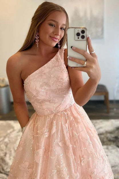 A-Line Butterfly One-Shoulder Prom Dress