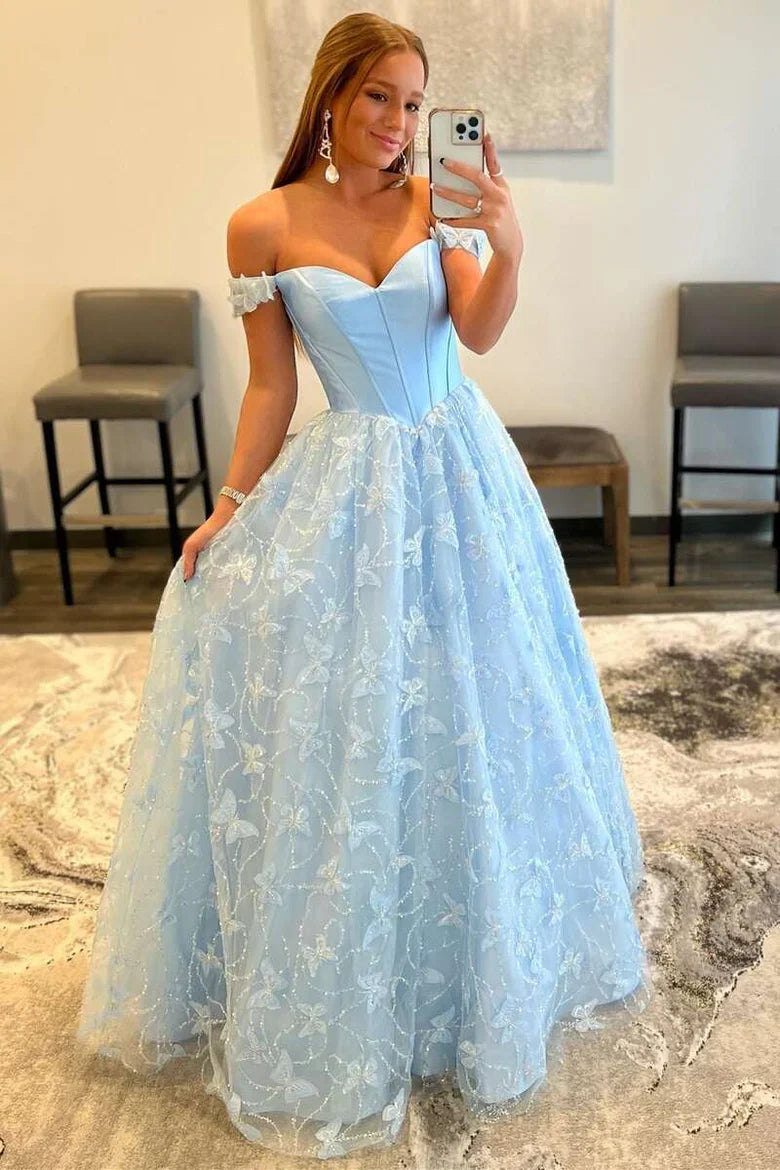 A-line Sweetheart Off-the-Shoulder Prom Dress