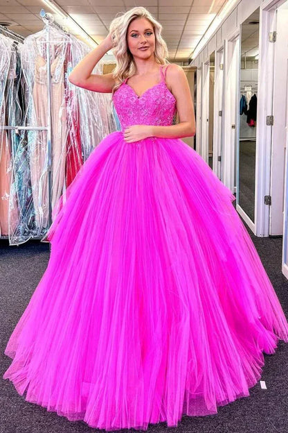 A-Line Lace V-Neck Lace-Up Back Prom Dress