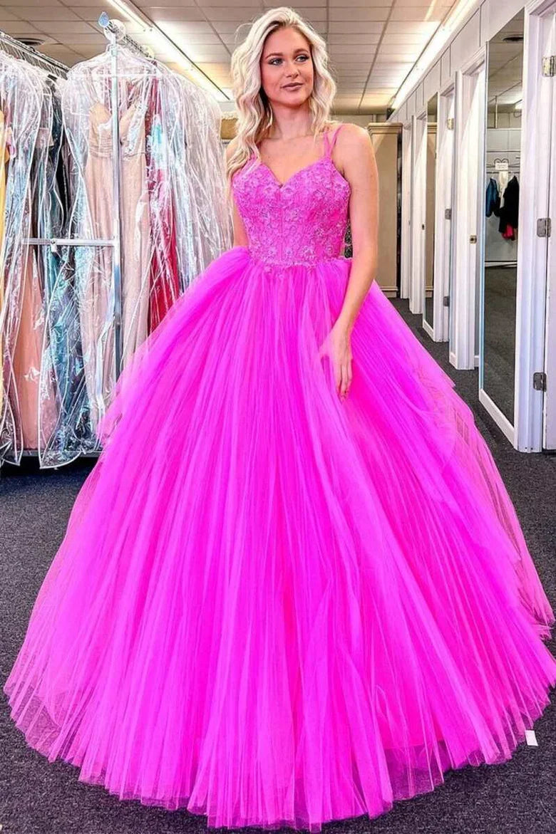 A-Line Lace V-Neck Lace-Up Back Prom Dress