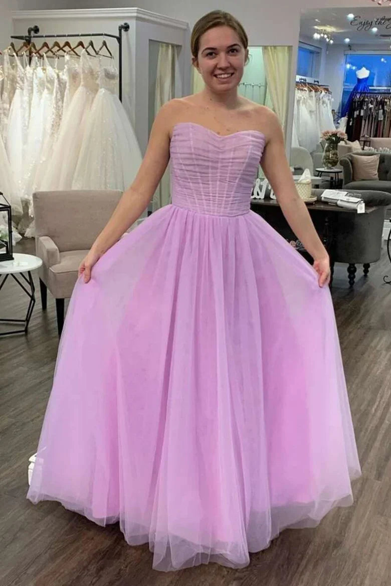A-Line Ruched Strapless Prom Dress