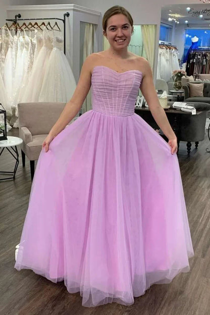 A-Line Ruched Strapless Prom Dress