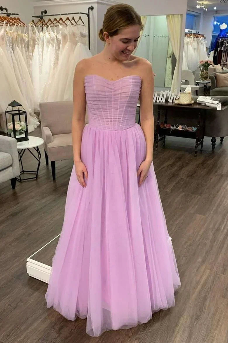 A-Line Ruched Strapless Prom Dress