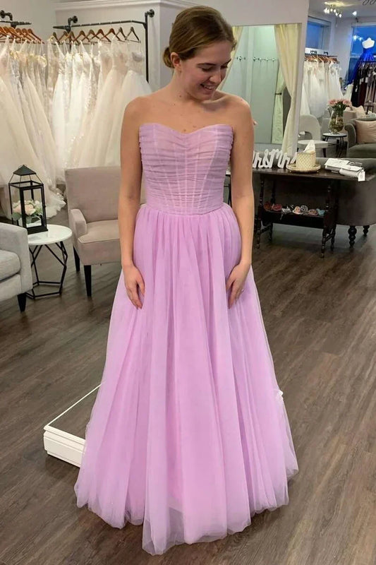 A-Line Ruched Strapless Prom Dress