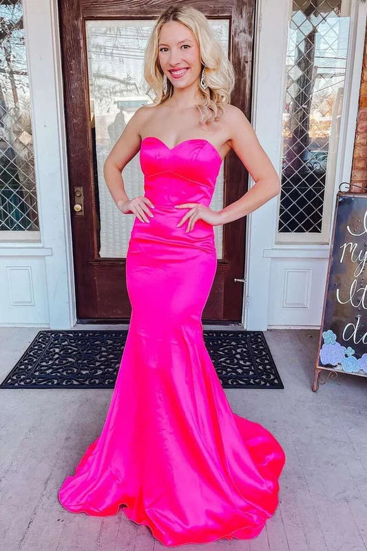 Satin Strapless Lace-Up Back Trumpet Prom Dress