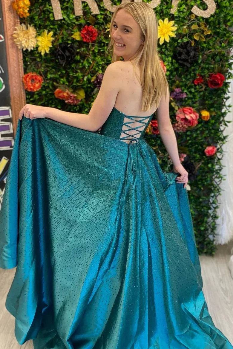 Off-the-Shoulder Floor Length A-line Strapless Prom Dress