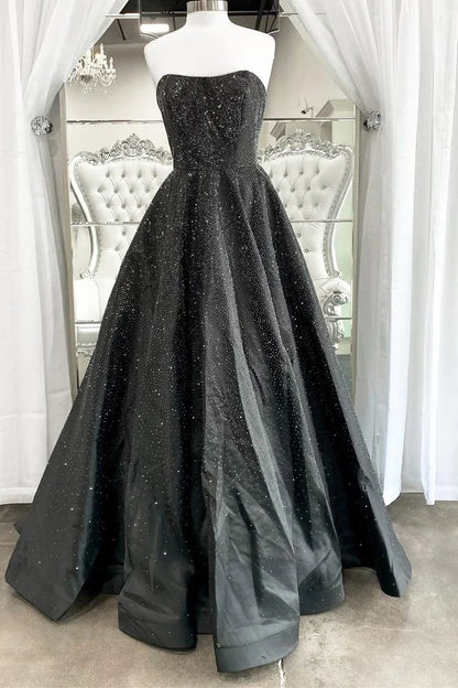 Off-the-Shoulder Floor Length A-line Strapless Prom Dress