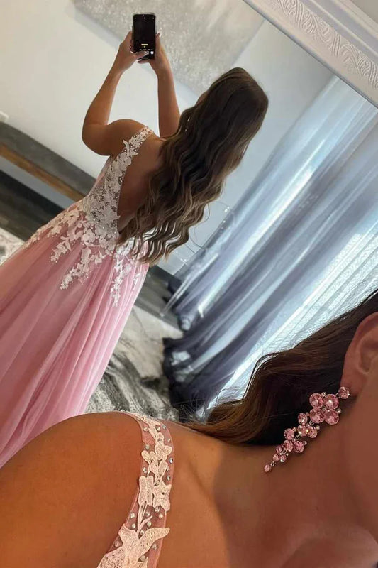 A-Line Lace Embroidered Backless Prom Dress ﻿