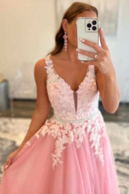 A-Line Lace Embroidered Backless Prom Dress ﻿