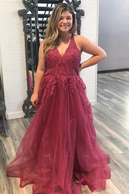 A-Line Lace Embroidered Sleeveless Prom Dress
