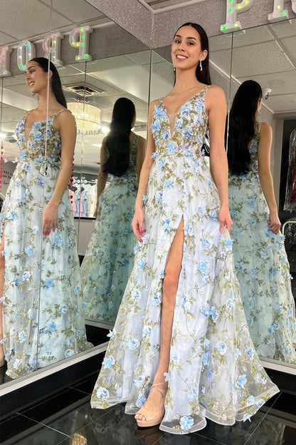 A-Line/Princess V-Neck Sleeveless Long Prom Dresses