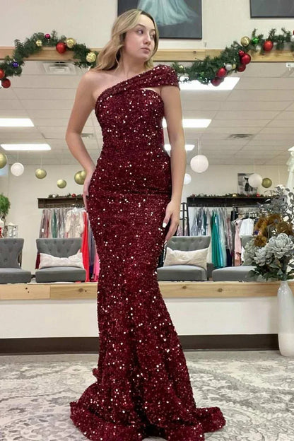 One-Shoulder Sequin Mermaid Prom Dress