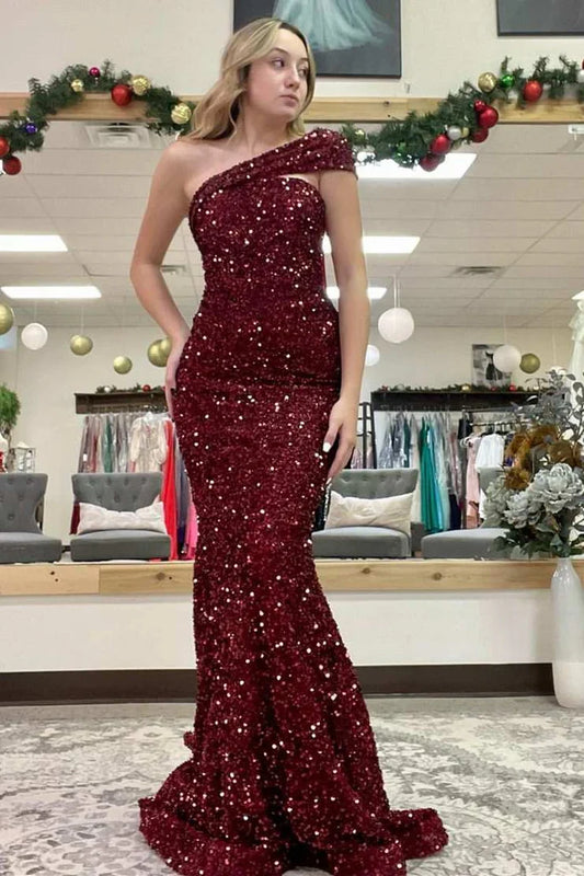 One-Shoulder Sequin Mermaid Prom Dress