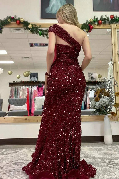 One-Shoulder Sequin Mermaid Prom Dress