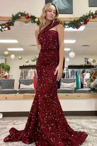One-Shoulder Sequin Mermaid Prom Dress