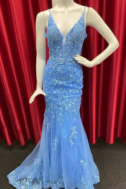 Deep V Open Back Mermaid Long Prom Dress With Train