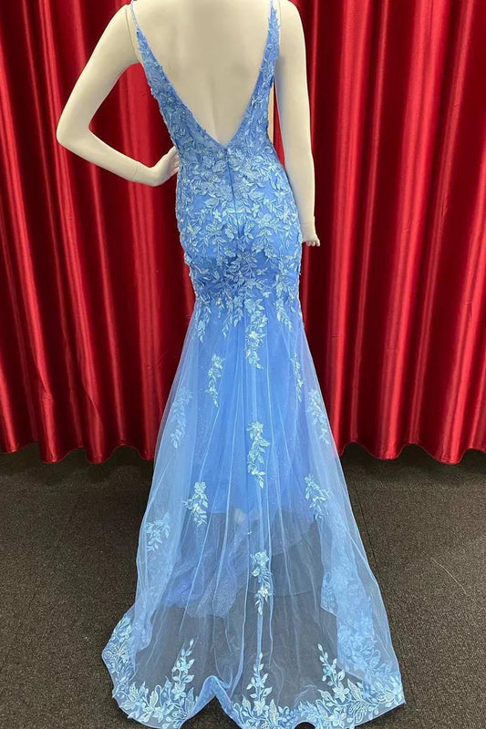 Deep V Open Back Mermaid Long Prom Dress With Train