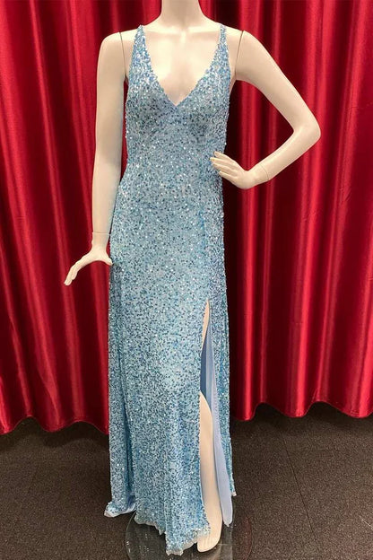 Deep V Open Back Mermaid Long Prom Dress
