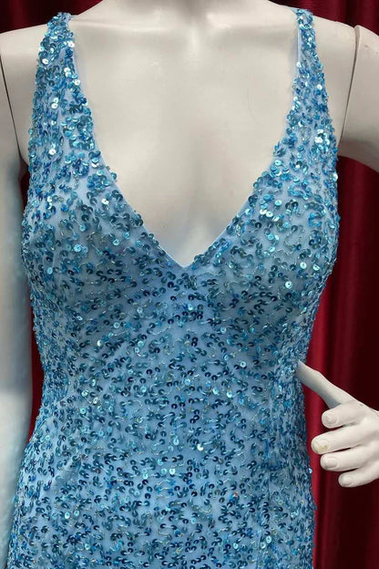Deep V Open Back Mermaid Long Prom Dress