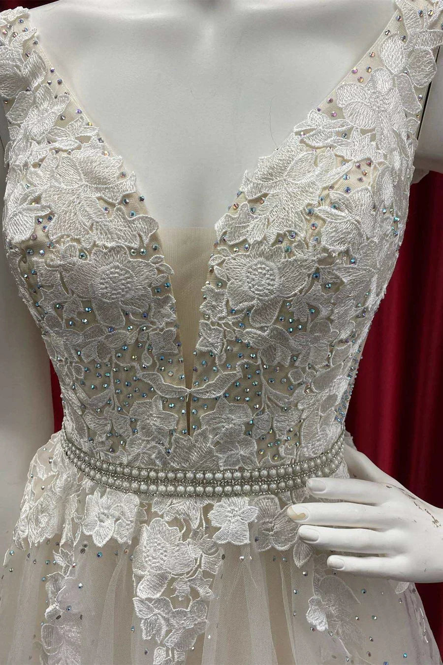 A-Line Open Back Tulle Applique Prom Dress