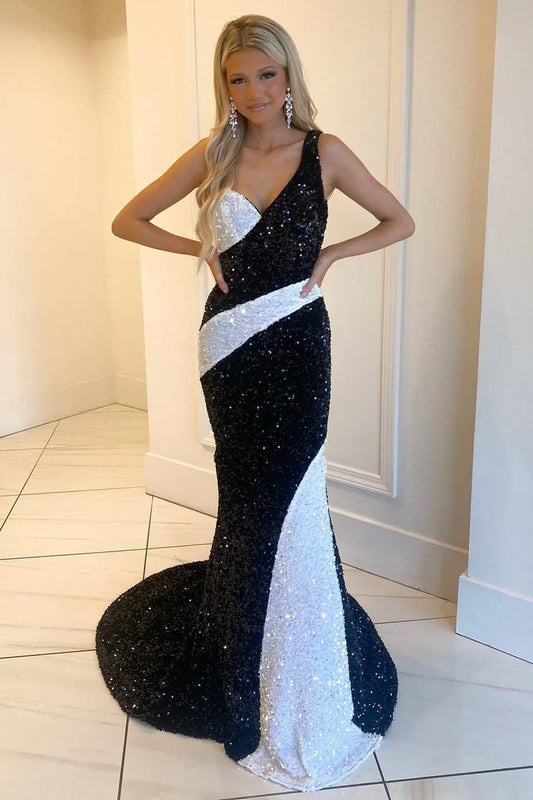 One-Shoulder Sequin Mermaid Long Prom Dress