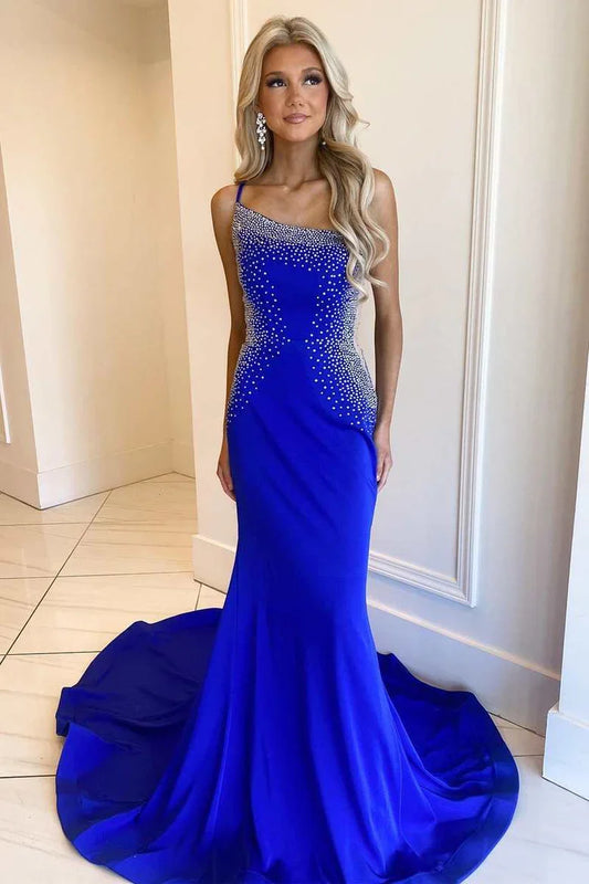 One-Shoulder Backless Mermaid Prom Dress With Beaded