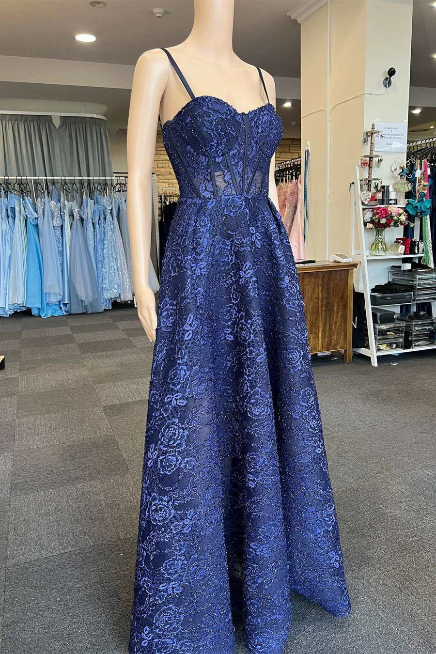 A-Line Lace Straps Prom Dress