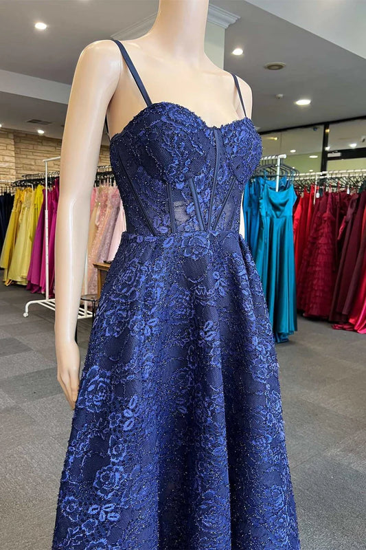 A-Line Lace Straps Prom Dress