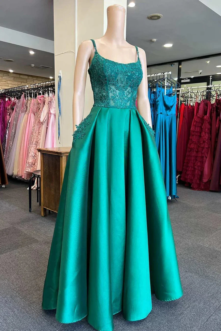 A-Line Scoop Neck Prom Dress with Pockets
