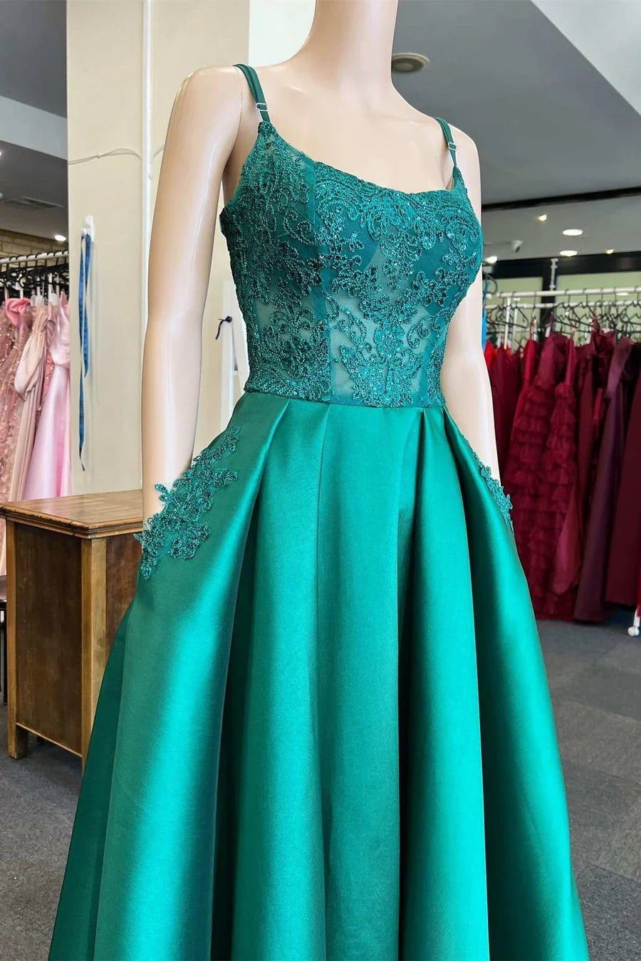 A-Line Scoop Neck Prom Dress with Pockets