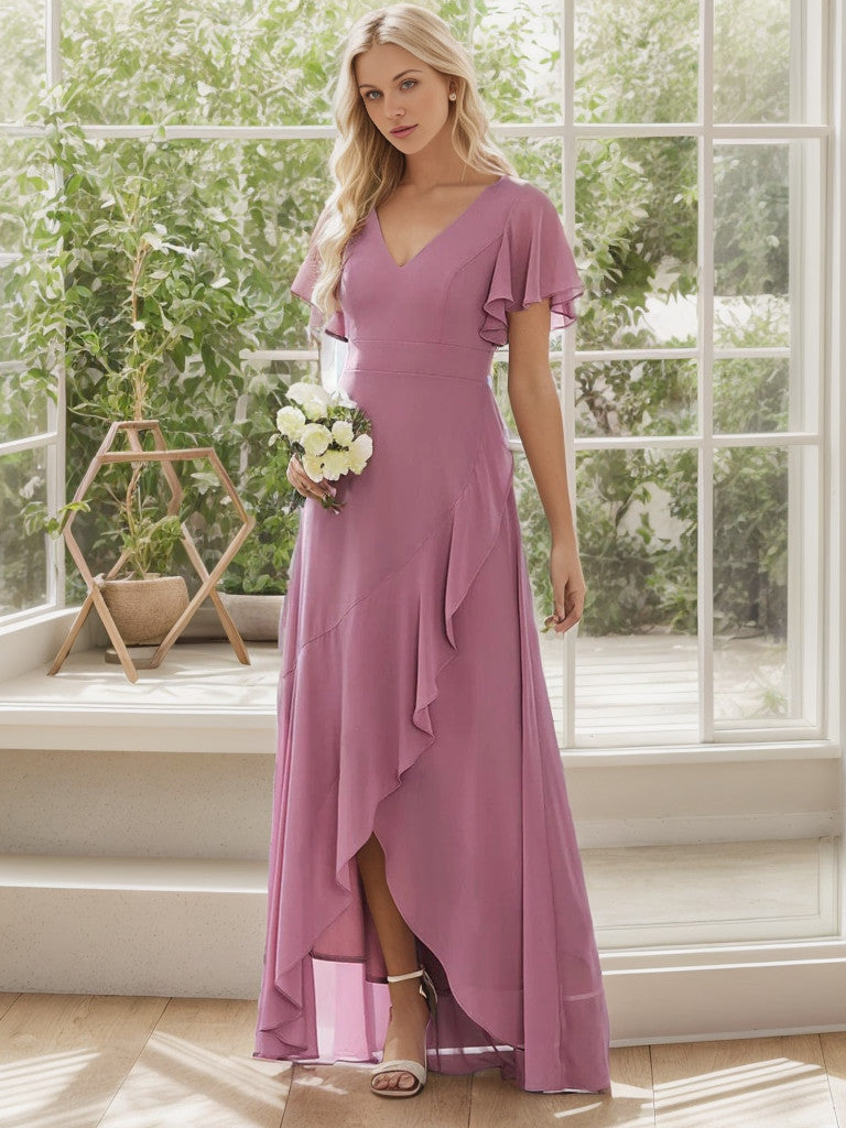 Charming Chiffon Bridesmaid Dress with Lotus Leaf Hemline