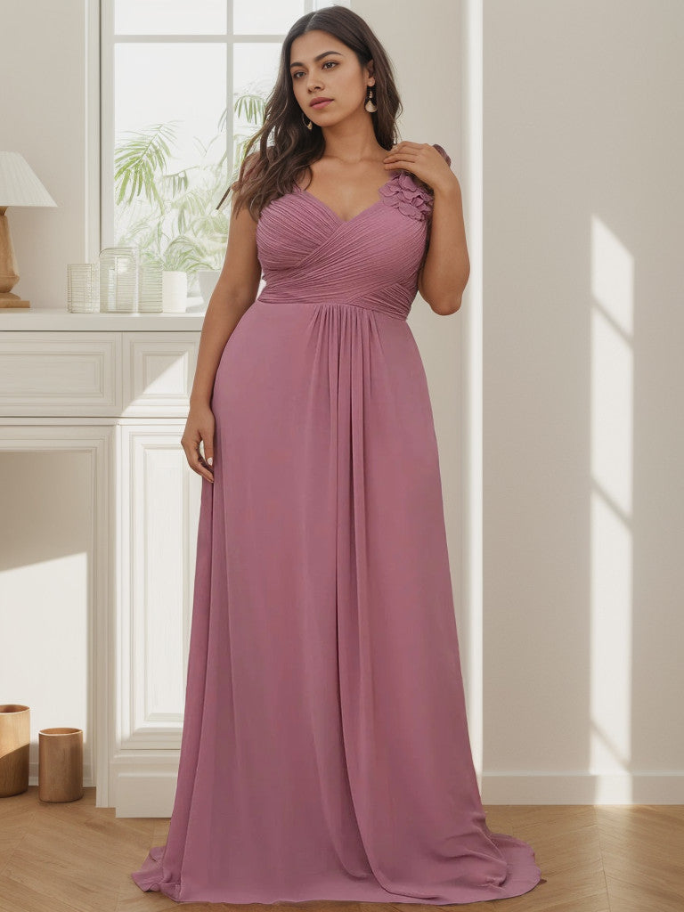 Plus Size One Shoulder Long Chiffon Bridesmaid Dress