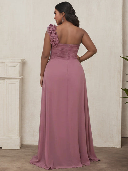 Plus Size One Shoulder Long Chiffon Bridesmaid Dress