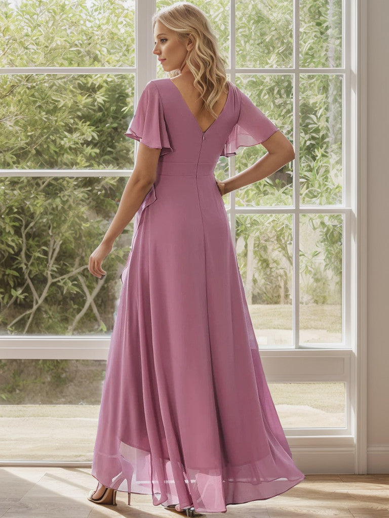Charming Chiffon Bridesmaid Dress with Lotus Leaf Hemline