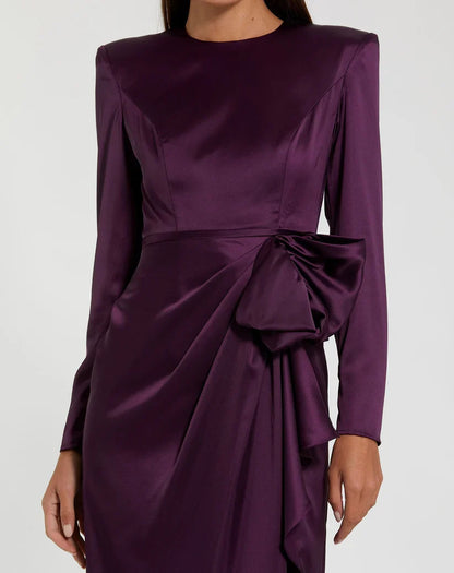 Simple A-Line Round Neck Long Sleeve Zipper Up Floor-Length Prom Dress