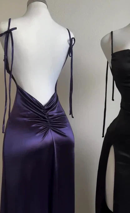 Dress Prom Dress Stores Purple Straps Backless Satin Long Party Dress Evening Dress Formal Dresses