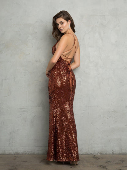 Dress Long Spaghetti Strap Formal Evening Prom Gown Backless V Neck Floor-Length Bridesmaid Dress