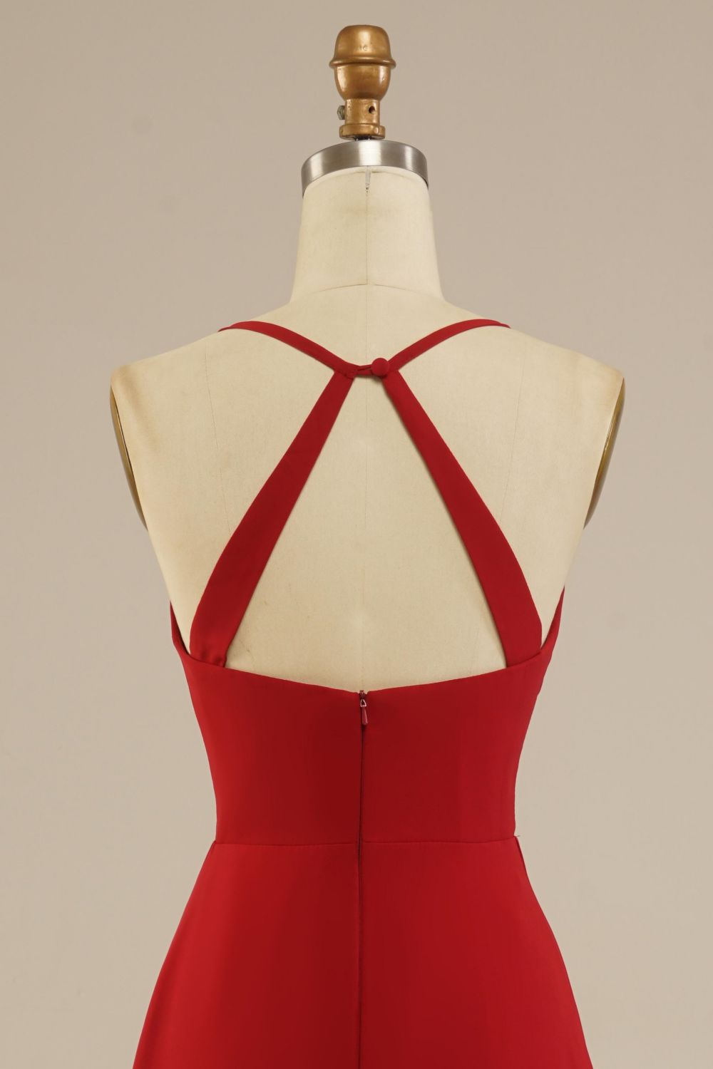 Red Floor Length Spaghetti Straps Chiffon Bridesmaid Dress