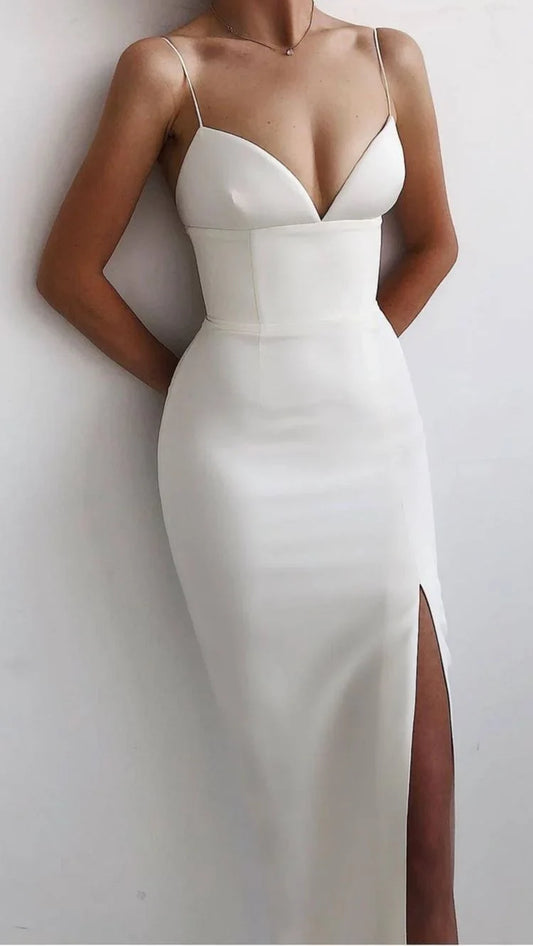 Formal Women's Dresses Spaghetti Straps Black /Royal Blue /Pink /White/ Red Simple Prom Dress With Split Prom Dresses Stores