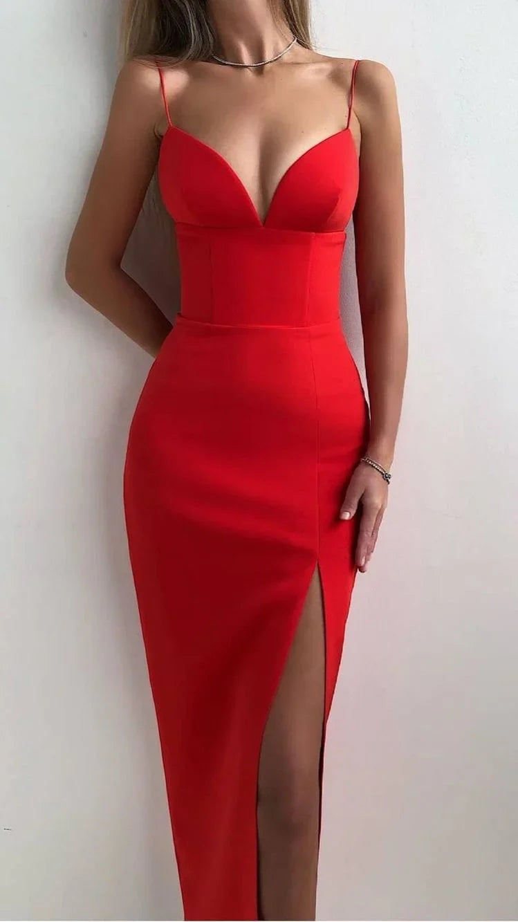 Formal Women's Dresses Spaghetti Straps Black /Royal Blue /Pink /White/ Red Simple Prom Dress With Split Prom Dresses Stores