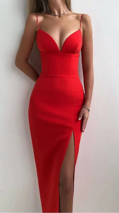 Formal Women's Dresses Spaghetti Straps Black /Royal Blue /Pink /White/ Red Simple Prom Dress With Split Prom Dresses Stores