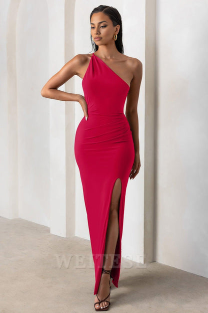 Dress Lemon One Shoulder Maxi Dress With Open Back Detail Prom Dress Sheath Floor Length Simple Bridesmaid Dress