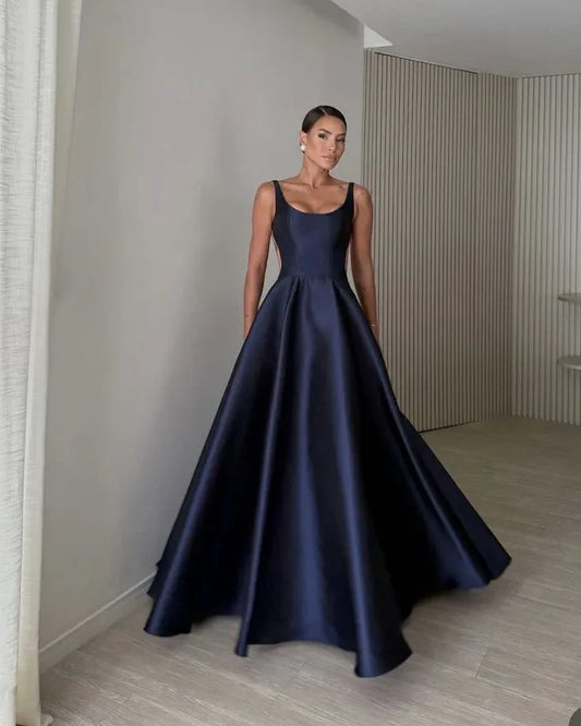 Regal A-Line Scoop Neck Open-Back Floor-Length Evening Gown