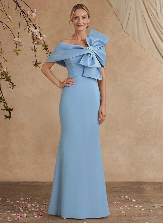 Regal Light Blue Off-the-Shoulder Mermaid Evening Gown with Statement Bow Detail