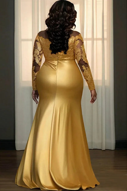 Romantic Mermaid/Trumpet Scoop Neck Long Sleeve Split Lace Plus Size Floor Length Prom Dress