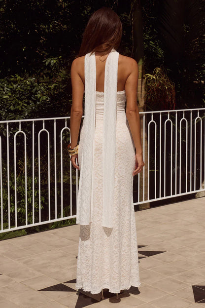 Romantic Mermaid/Trumpet Strapless Sleeveless Backless Lace Floor-Length Prom Dress