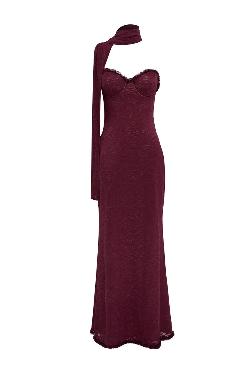 Romantic Mermaid/Trumpet Strapless Sleeveless Backless Lace Floor-Length Prom Dress