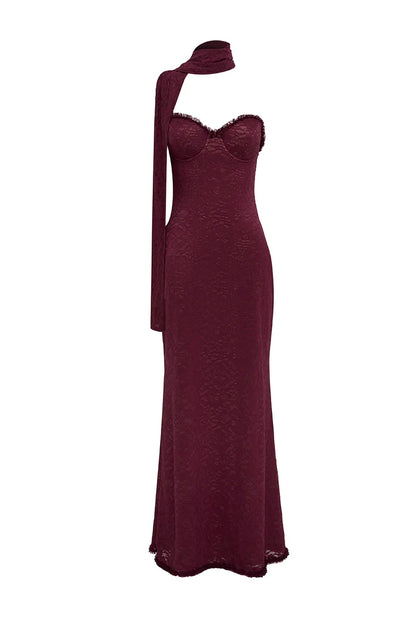 Romantic Mermaid/Trumpet Strapless Sleeveless Backless Lace Floor-Length Prom Dress