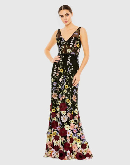 Romantic Mermaid V Neck Sleeveless Backless Sweep/Brush Train Prom Dress